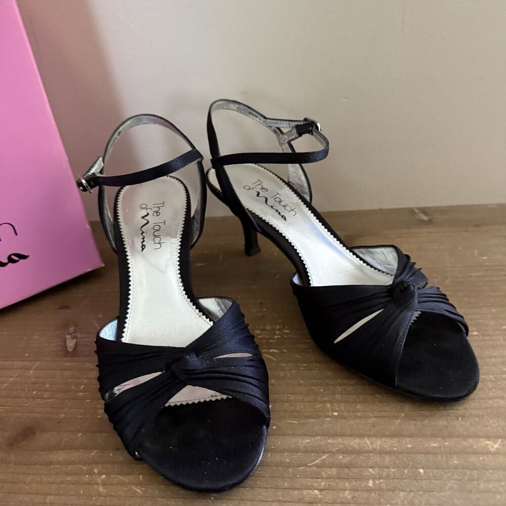 Touch of Nina Heels Strappy Black Rhinestone 8M
